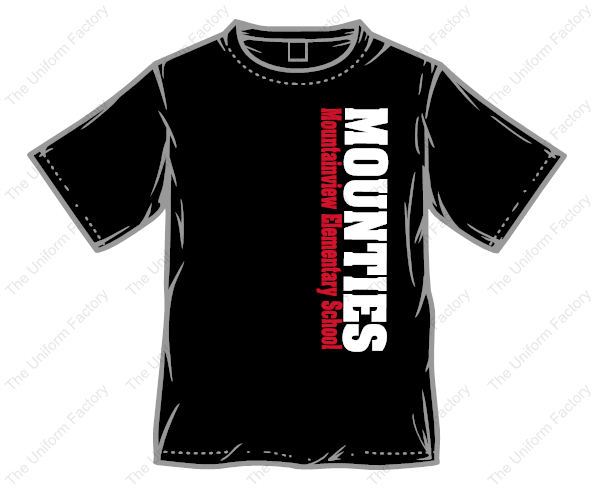 Mounties Vertical Text T-Shirt w/ Mountie Logo on Sleeve-Adult